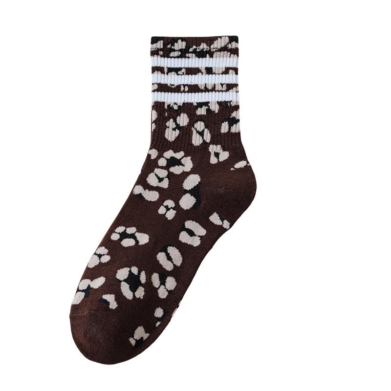 Women's Mid-Calf Socks - Polka Dot & Leopard Print, Trendy Korean Style, Knee-High, Versatile, Non-Slip, Spring/Autumn Fashion.