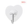5Pcs Heart Transparent Hooks Strong Self Adhesive Key Storage Hanger Multi-Function Towel Hanging Hook For Kitchen Bathroom Stor