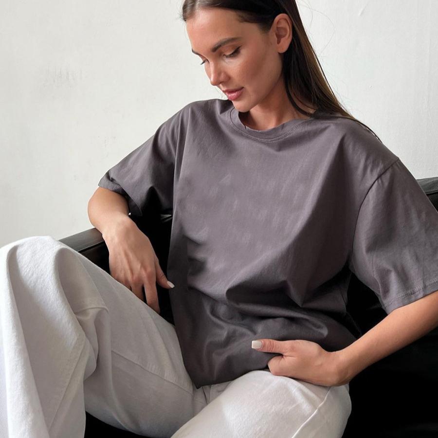 Women's Oversized Short Sleeve T-Shirts Basic Crewneck Tee Summer Breathable Loose Fit Casual Workout Solid Color Cotton Pullover Tops for Women