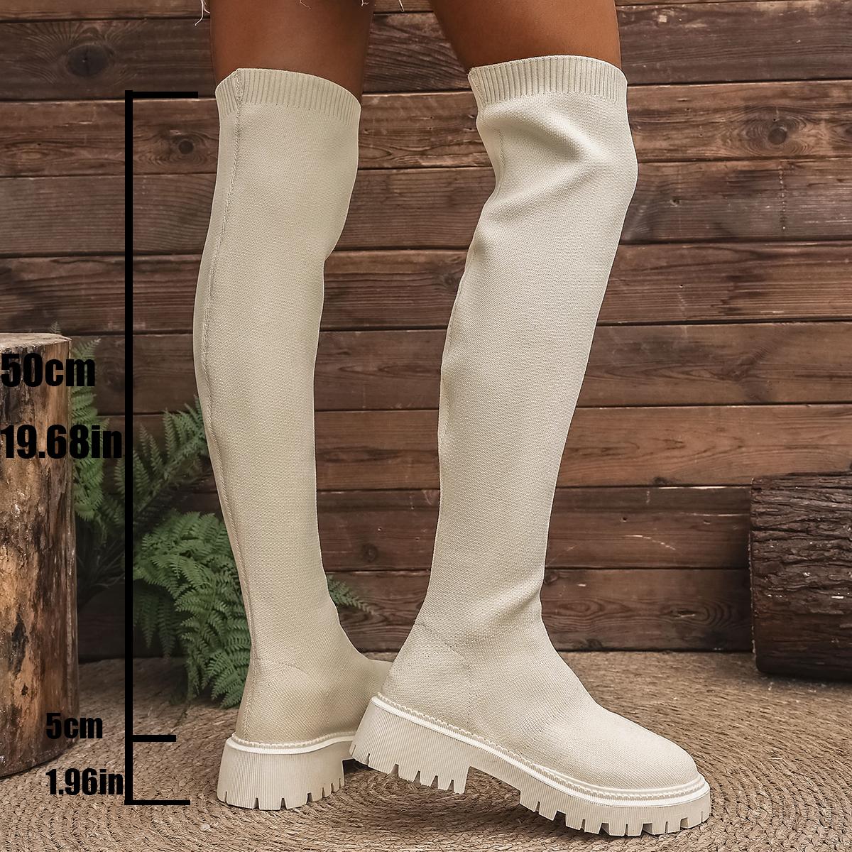 

Fashion Stretchy Knit Over The Knee Long Boots for Women 2025 Autumn Fashion Thick Sole Non Slip Thigh High Boots Woman Plus Size 35-43 35 бежевый