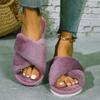 Fashion Cross opening spring and autumn home anti slip flat bottomed couple style fashionable and simple open toed hairy slippers
