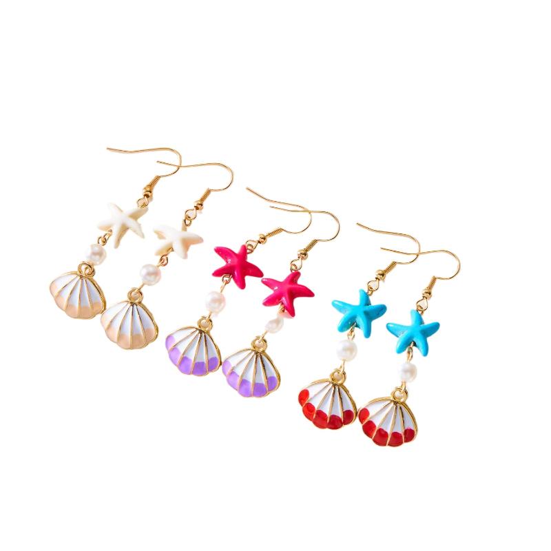 Módní náušnice ve stylu oceánu s mušlemi a hvězdicemi pro ženy Boho smaltované náušnice s mušlemi a ulitami Šperky na plážovou párty