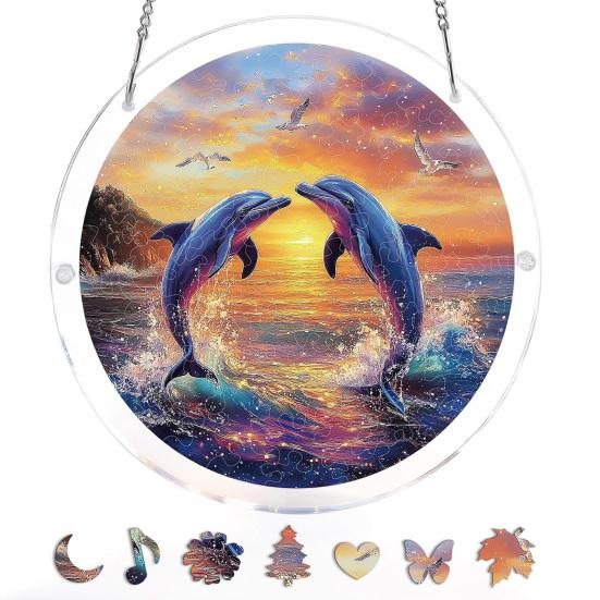 Acrylic Puzzle Suncatcher, Stained Glass Window Hanging Ornament with Double-side UV Printed Design, Colorful DIY Jigsaw Puzzle Suncatcher