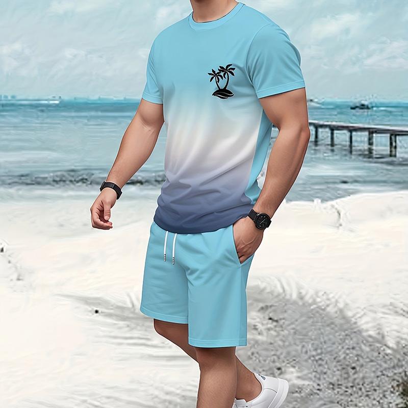 Stylish Men's Casual Suit Summer Breathable And Refreshing Suit Beach Style Printed 3D Coconut Oversized Men's Loose Top
