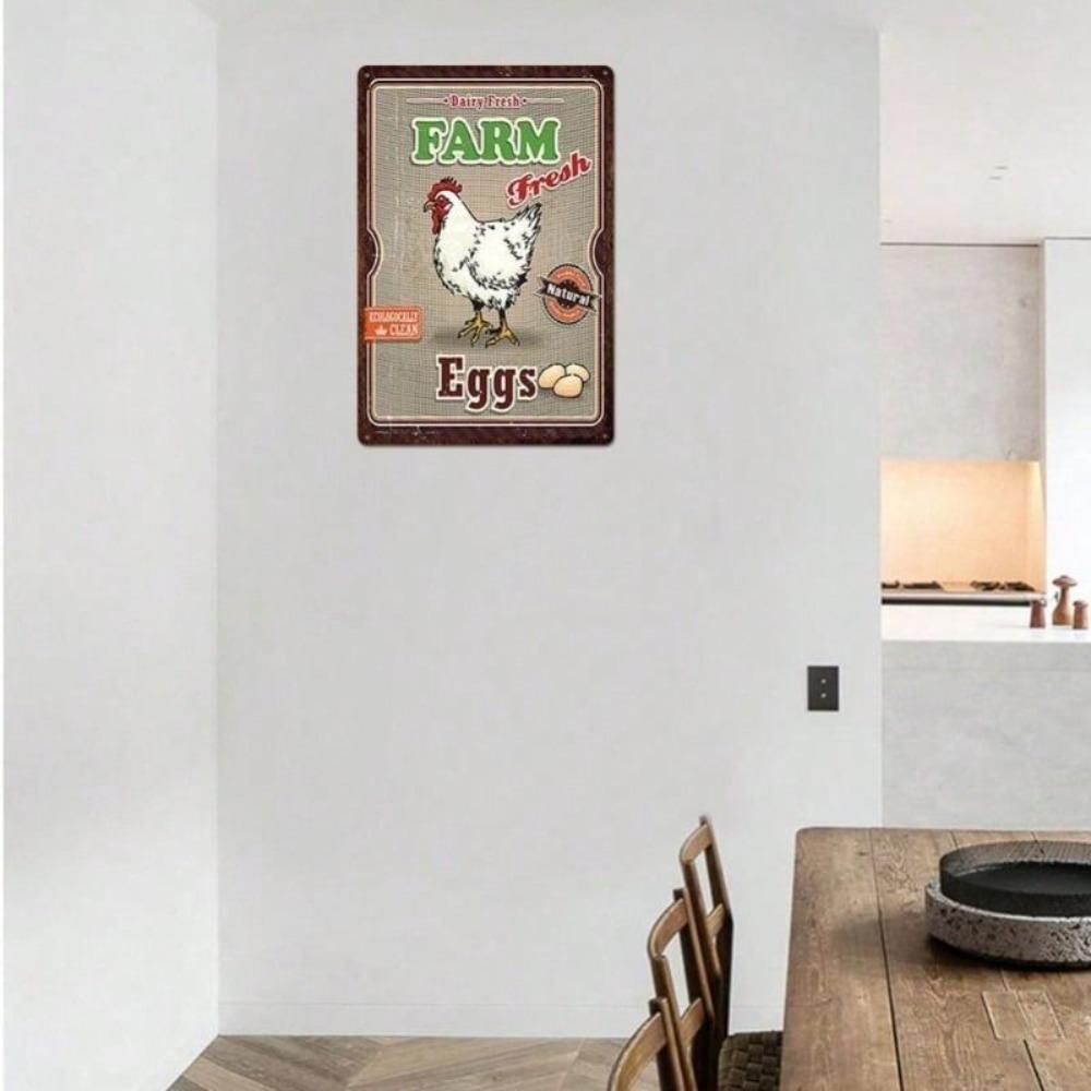 Metal Poster Wall Art Retro Farm Chicken Hen Eggs Kitchen Decor
