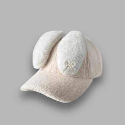 Lovely Korean Y2k Rabbit Ear Hat Autumn Winter Warm Women's Baseball Hat Lamb Fleece Casual Peaked Cap Female