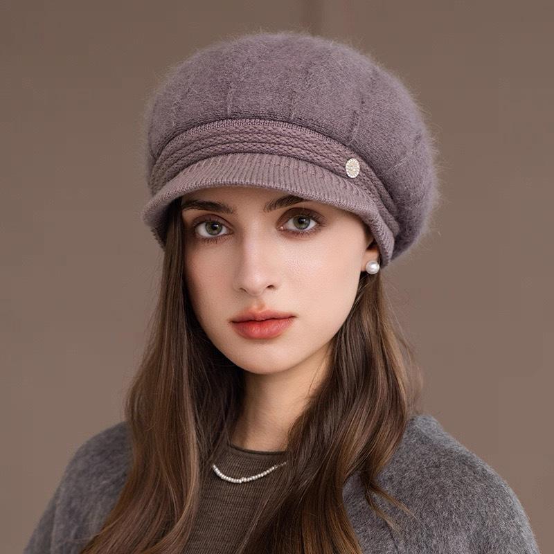 Women's Winter Warm Hat for Middle Aged and Elderly Women  Rabbit Fur Knitted Thickened Woolen Hat To Prevent Cold  Simple Mother's Hat