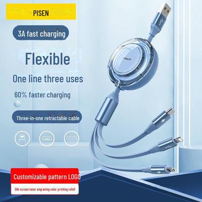 PISEN 100W Retractable 3-in-1 Cable for Apple & Huawei Fast Charging