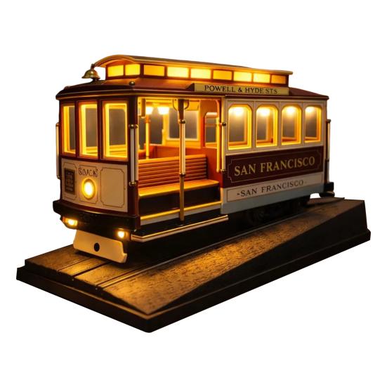 Cable Car Lamp Retro San Francisco/Chicago Miniature Streetcar Lamp Travel-Themed Decorative Night Light for Bedroom Desk Shelf Home Decor A