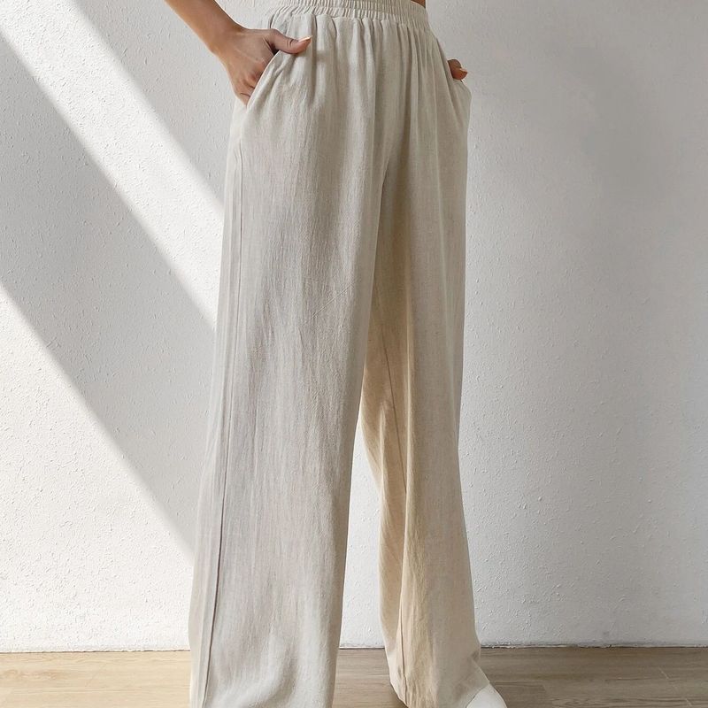 2025 Women's New Summer Breathable and Loose Casual Pants Mid Waist Pure Color All-Match Wide Leg Pants Women