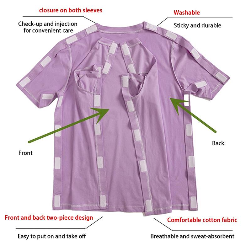 Women's Full-Open Patient Care T-shirt Postoperative Easy-On/Easy-Off Care Top