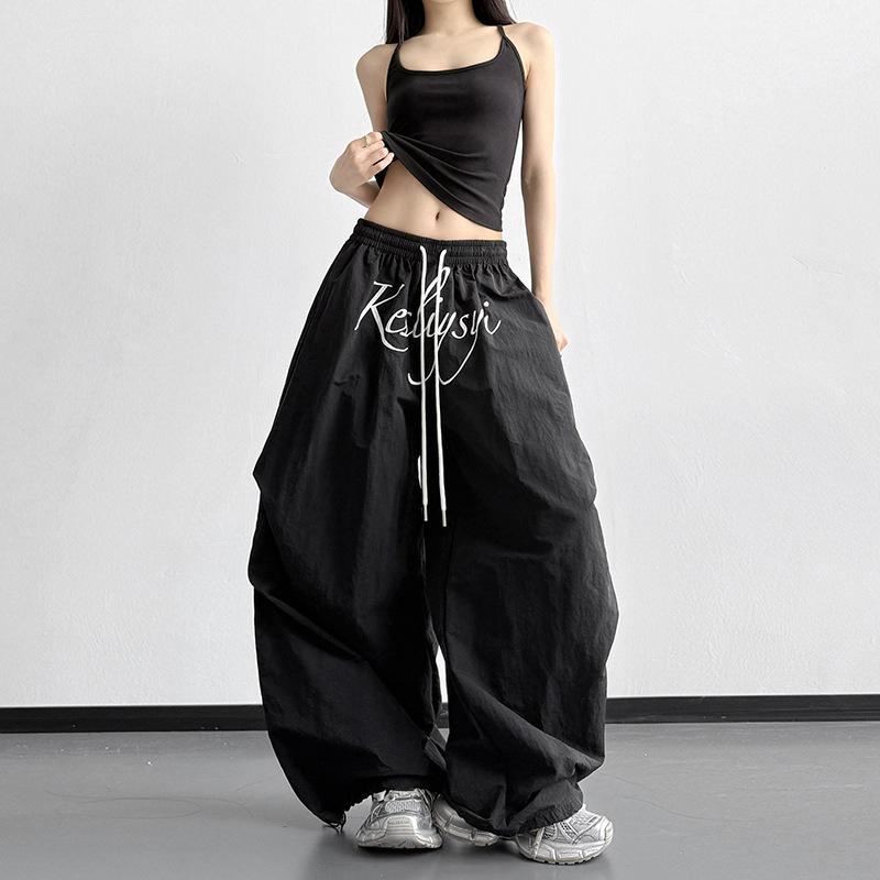 2026 Spring/Summer Women s Quick-Dry Black Cargo Pants Streetwear M