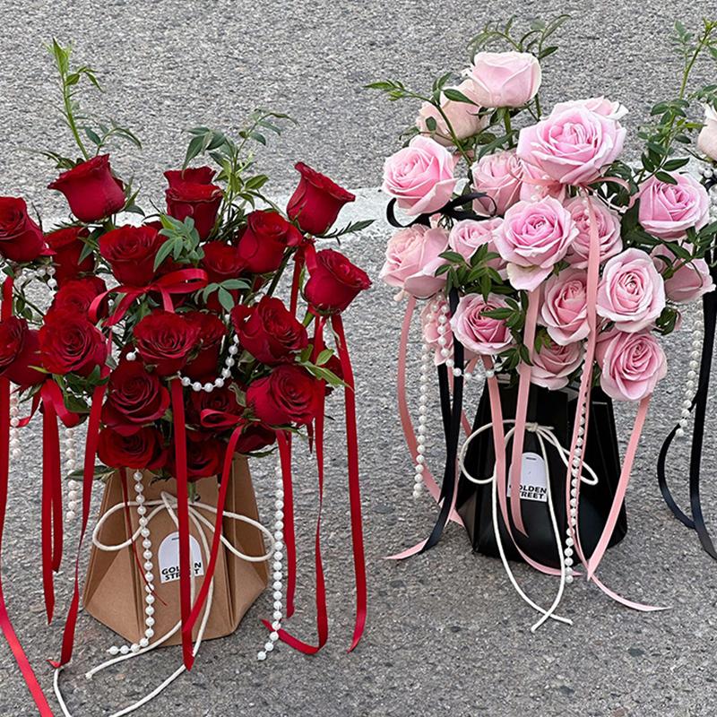 2Pcs Flower Packaging Bags Kraft Paper Candy Gift Box Bouquet Handbag Basket Packing Wedding Birthday Party Supplies