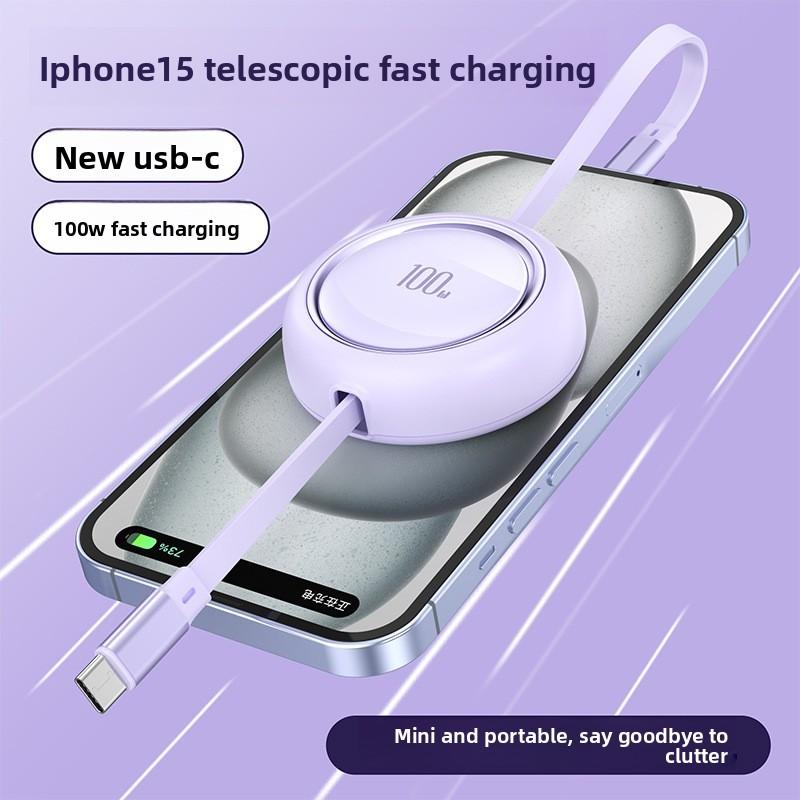 Apple Iphone 15 Lightning Typec Charging Cable With 100w Power And Retractable Design For Travel And Office