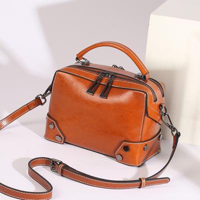 Oil Wax Spliced Genuine Leather Women's Bag All-match Cowhide Hand Bill Shoulder Crossbody Bag