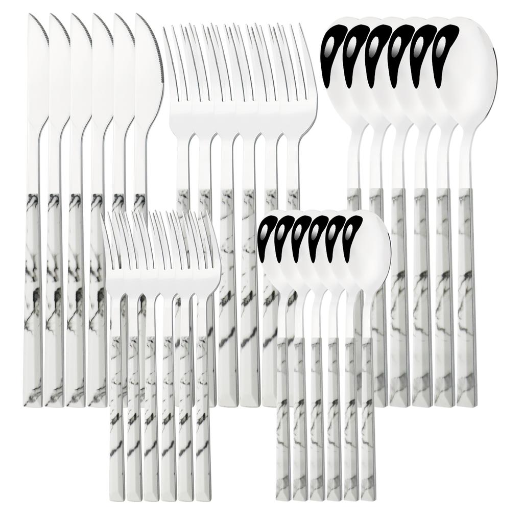 16/24/30Pcs Gold Imitation Wooden Handle Dinnerware Cutlery Set Stainless Steel Tableware Knife Fork Spoons Silverware Western Flatware