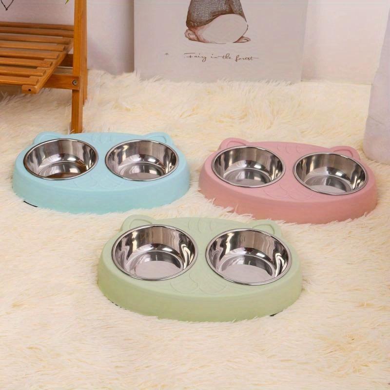 Pet Double Bowl Plastic Kitten Cat Food Drinking Tray Feeder Cat Feeding Pet Supplies Accessories