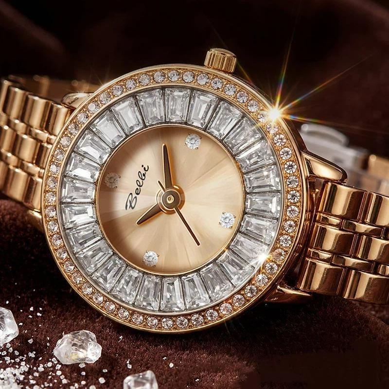 Fashion Ladies Quartz Watch with Sparkling Crystal Stainless Steel Bracelet Wristwatch Elegant Business Dress Watch for Women