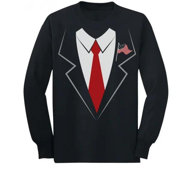 Suit Imitation 3D T-shirt For Men's Street Hip-hop Cosplay Funny And Personalized Round Neck Long Sleeved Fashion Casual New Top