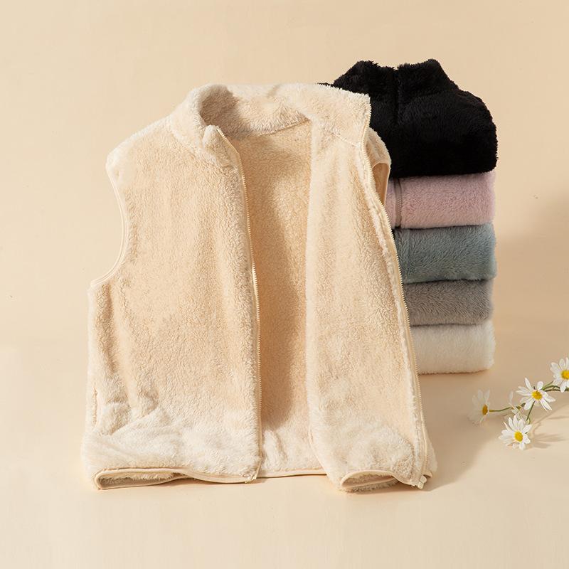 Women's Long Velvet Fce Vest Warm Faionable Svel Coral Velvet Jaet Zipper Closure Regular Length Pure Color