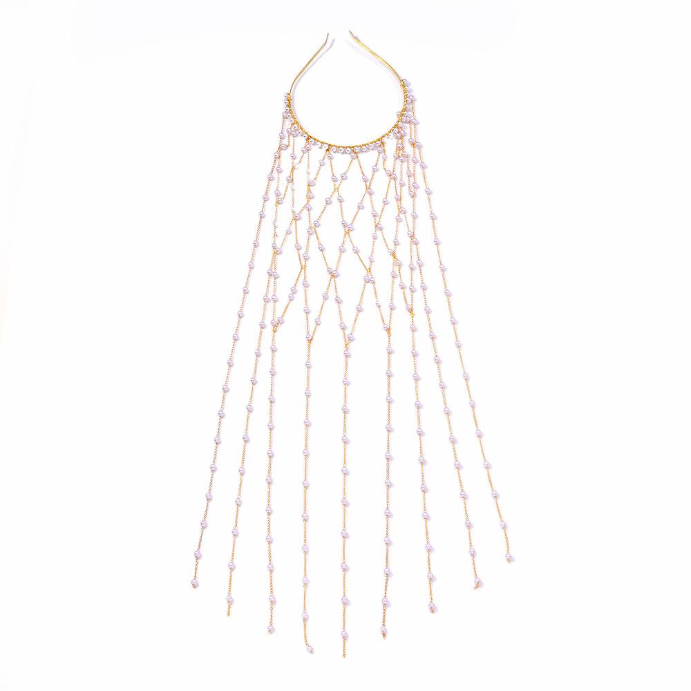 

Baroque Style Pearl Tassel Headband Elegant Fabric Wrapped Hairband with Decorative Beads and Fringe for Women and Girls One size