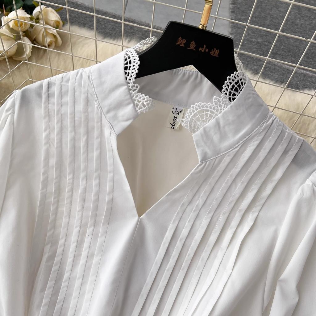 Frühling Herbst Aushöhlen Spitze Patchwork Lose Urlaub Am Meer Kleid frauen V-ausschnitt Lange Flare Hülse Gürtel Einfarbig party Kleider