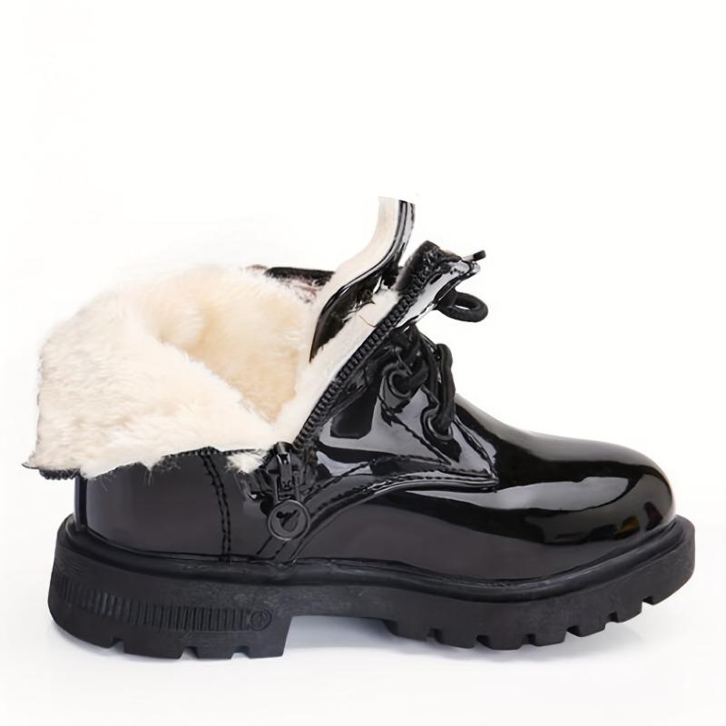 Girls High Top Boots Plush Lining Lightweight Durable Faux Cover Non Slip Traction Sole Zipper Lace Up Closure