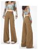 Jeans Larghi a Zampa Retro Khaki da Donna con Tasche Multiple per la Primavera
