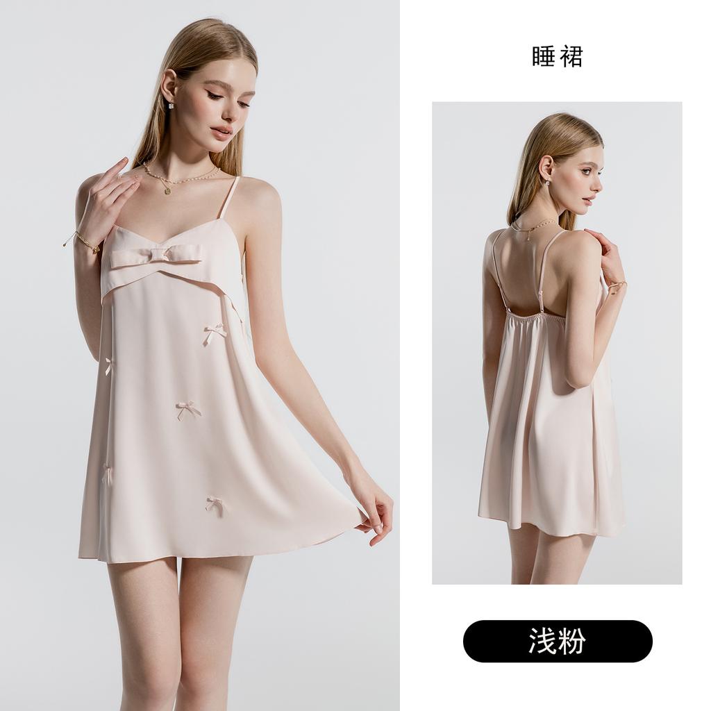 DZ Ruiruo Hot Deep V Low-cut Temptation Halter Three-dimensional Bow Pure Desire Suspender Nightdress Robe Set W1881