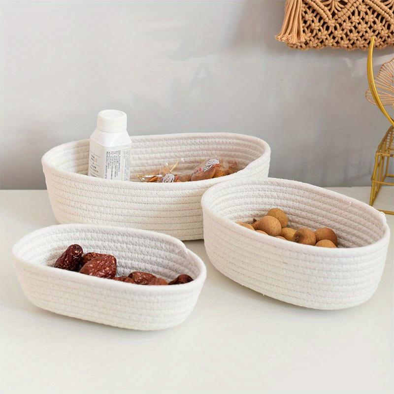 Cotton Cord Storage Basket Storage Box Tabletop Sundries Cosmetics Snack Porch Hand-woven Cotton Cord Storage Basket Oval