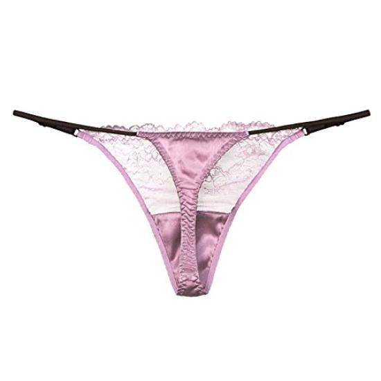 SilRiver Luxury Silk Satin Sexy Lace Shorts Women's Lingerie, Panties, T-Back