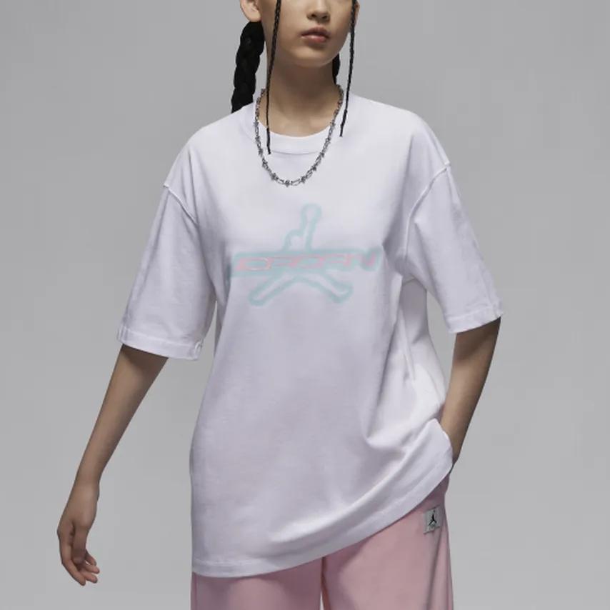 Jordan Essentials Color Block Letter Logo Print Soft Comfortable Crew Neck Loose Short Sleeve T-Shirt Women T-Shirts White HM4904100