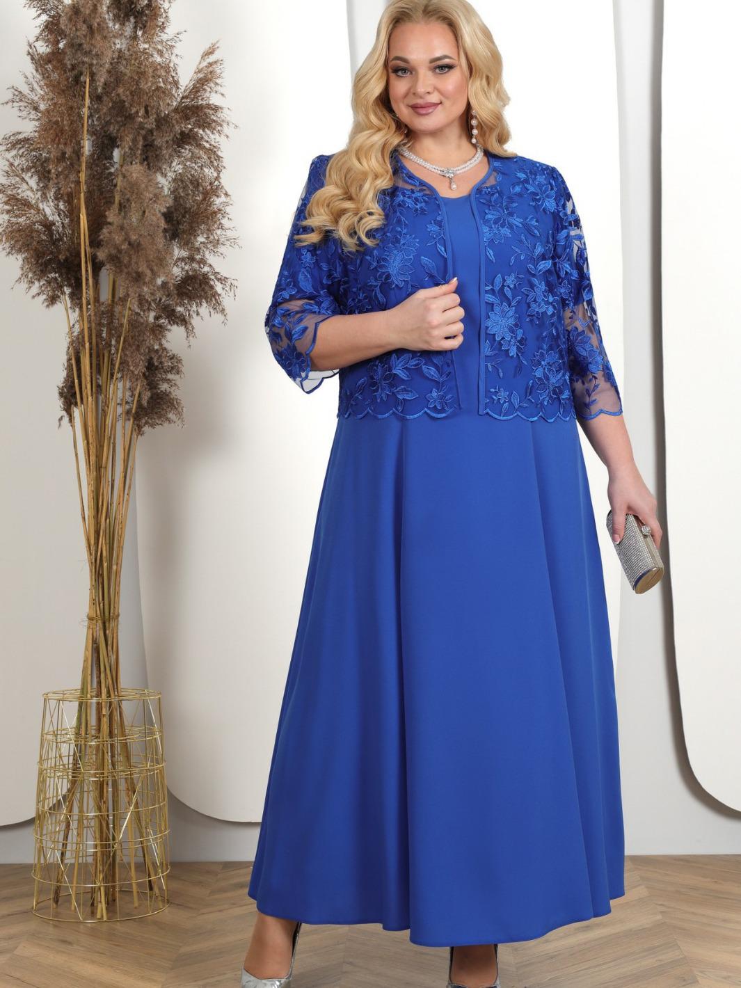 

Women s Plus Size Elegant Embroidered Two-Piece Dress Set XL синий