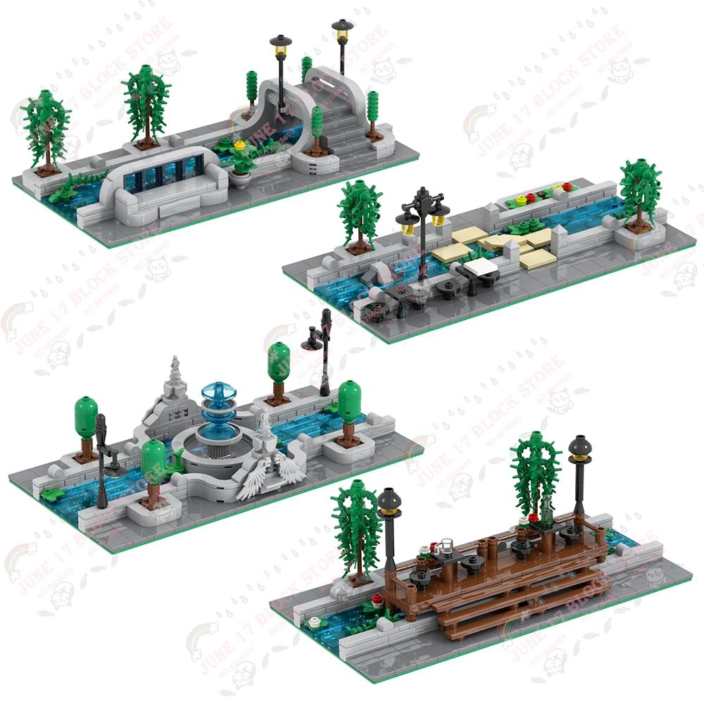 MOOI Stadt Öffentliche Einrichtungen Mobile Toiletten Telefonzellen Mülleimer Schaukelstühle Modellbausteine Montessori-Spielzeug MOC-Bausteine