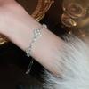 Elegant Adjustable Pull-Through Bracelet Women Silver-Tone Alloy With Rhinestone Accents Geometric Circular Design