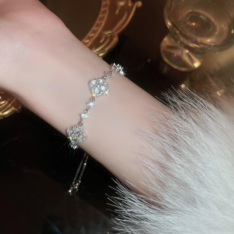 Elegant Adjustable Pull-Through Bracelet Women Silver-Tone Alloy With Rhinestone Accents Geometric Circular Design