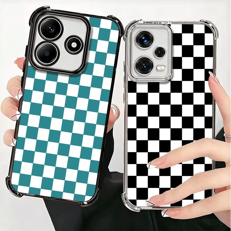 Retro Classic Chess Board Grid Soft Phone Case For Xiaomi Redmi Note 14 15 Pro Plus 13 12 11S 11T 5G 10 9S 9 Plating Anti-Fall F