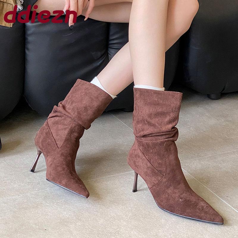 Mode Mode Plissiert Modern Damen Stiefeletten mit dünnen Absätzen Schuhe Spitzzehen Elegant Damen Kurze Stiefel Damen Pumps Schuhe