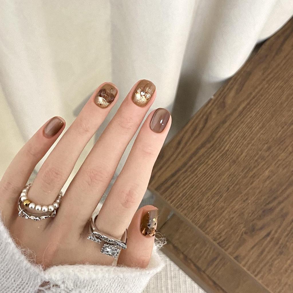 Cat Cappuccino KT Amber Autumn/Winter Sparkle Cat Eye Hand-painted Cute Wearable Nails