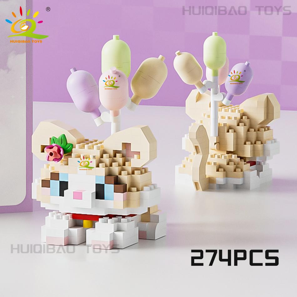 HUIQIBAO MINI Cute Pet Balloon Cat Dog Micro Building Block Set City Cartoon Animal Diamond Home Decoration Bricks Toys Adult