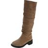 Aber Kniestiefel Damen Frühling und Herbst neue Stiefel mit Schaft Damen Retro plissiert hoch Western Cowboy Ritterstiefel