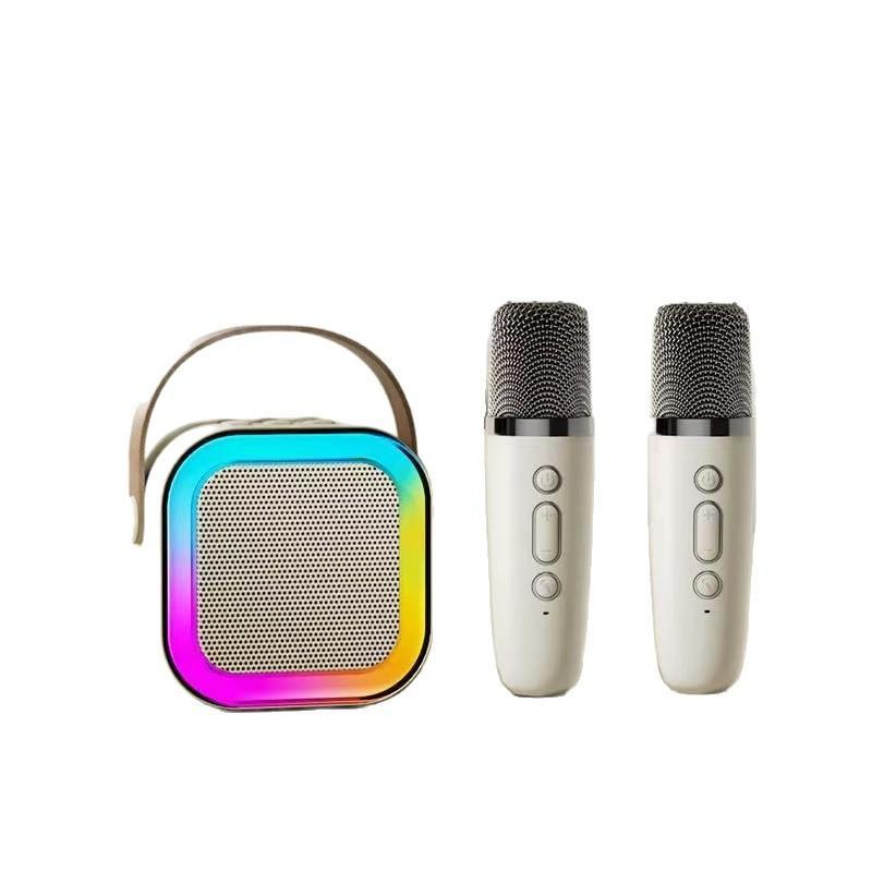 Portable Bluetooth Karaoke Speaker With 2 Wireless Microphone Rgb Color Light Home Ktv Audio Player For Party Family Gathering