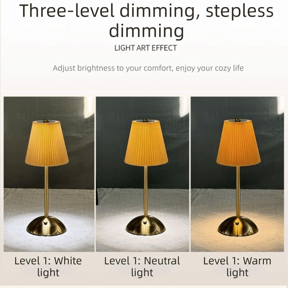 Metal Base Pleated Desk Lamp Fabric Shade Dimmable Touch Bedside Lamp USB Charging 3 Color Lights LED Night Light Bedroom