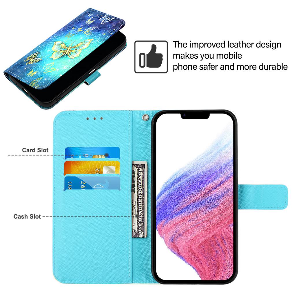 For iPhone 17 Leather Case Pattern Printing Wallet Stand Mobile Cover with Strap