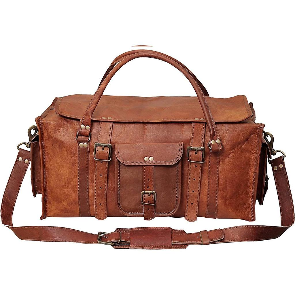 Mens Retro Style Carry On Luggage Flap Duffel Leather Duffel Bag