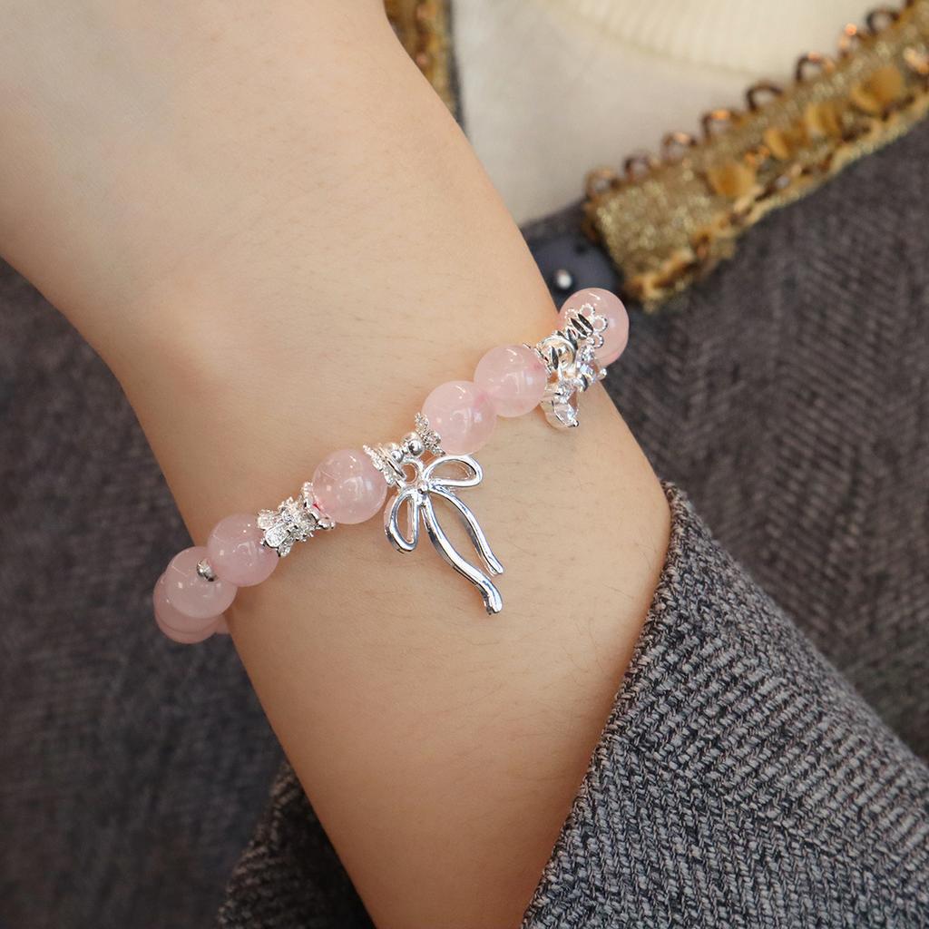 Natural Pink Crystal Bracelet Hibiscus Stone Fashion Bracelet Fashion Women Bracelet Accessories
