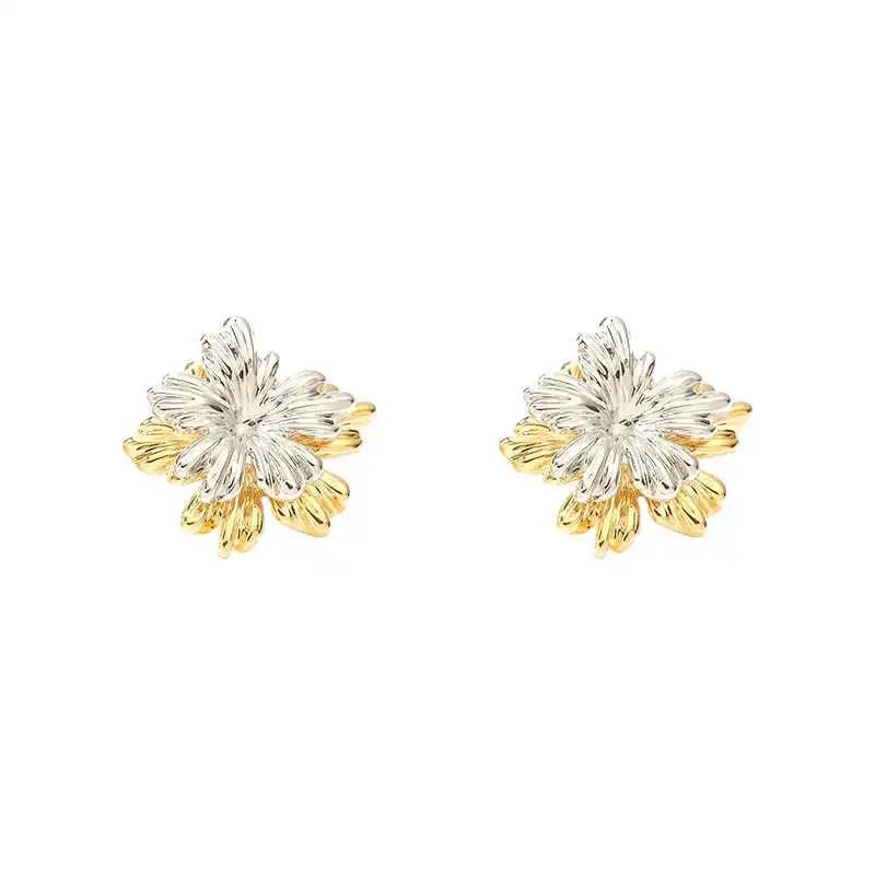 PONYKISS Sterling Silver 18K Gold Flower Stud Earrings for Women Cute Plant Fine Minimalist Light Luxury Accessories
