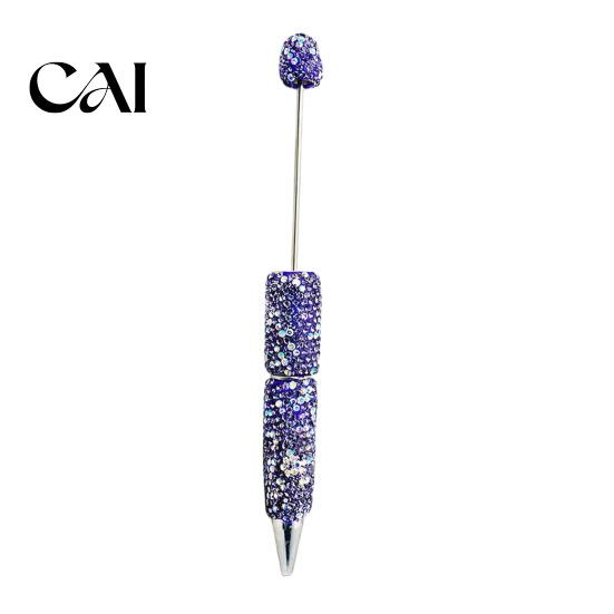 Crystal Diamond Gel Pen Beadable Pens, Bling Rhinestone Beaded DIY Bead Pen, Shaft Decorative Craft Black Ink Ballpoint Pens for Decorations