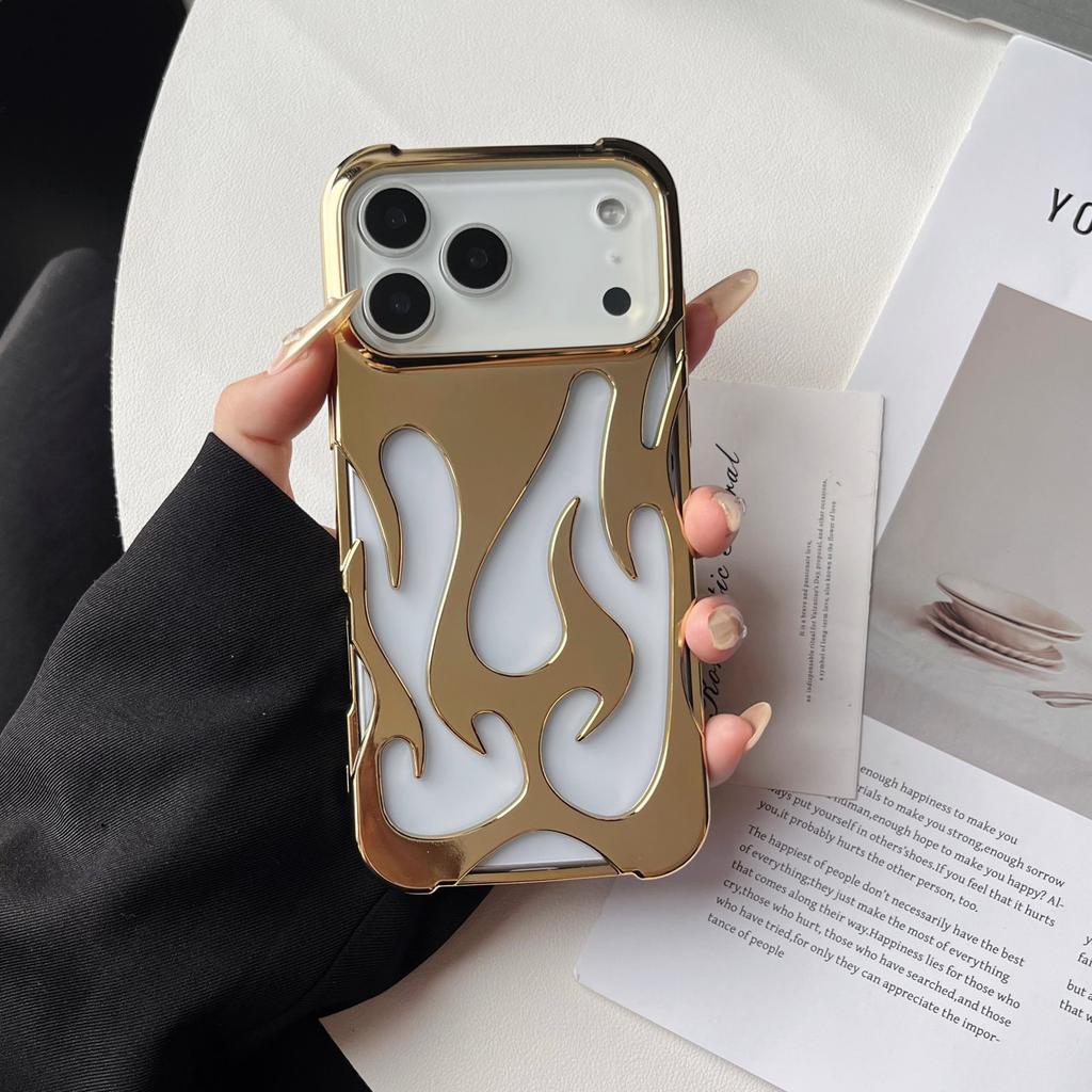Plating 3D Hollow Out Flame Silicone Case For iPhone 17 Air 16 15 14 13 12 11 Pro Max Plus Heat Dissipation Soft Bumper Cover