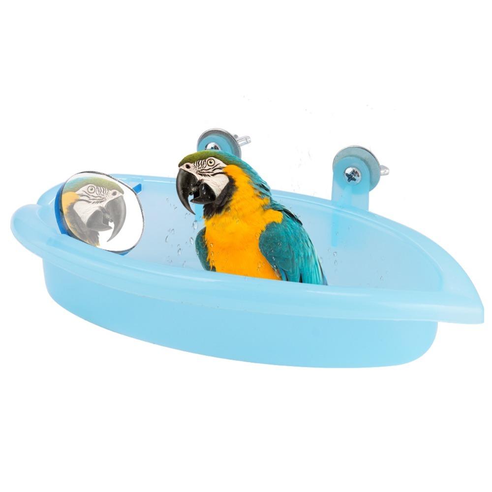 Mirror Design Bird Bath Box Easy To Clean Parrot Bathtub Toy Cute Bird Bathing Tub  Budgie Cage Use
